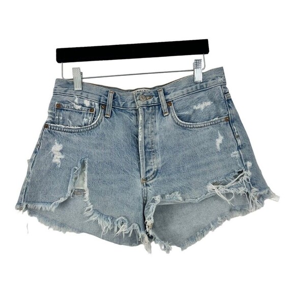 Agolde Womens Size 27 Distressed Ripped Cut-Off Denim Blue Jean Shorts - Picture 1 of 3